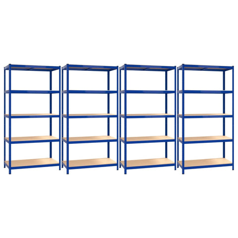 Bookshelves 5 Layer Shelves 4 Pcs Blue Steel&Engineered Wood