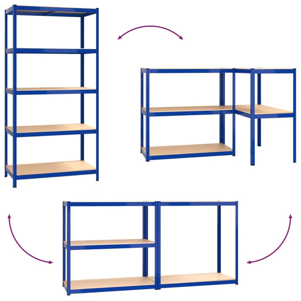 Bookshelves 5 Layer Shelves 4 Pcs Blue Steel&Engineered Wood