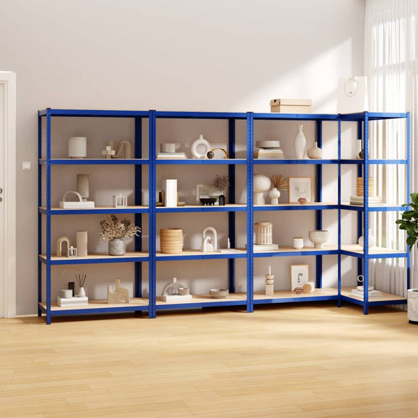 Bookshelves 5 Layer Shelves 4 Pcs Blue Steel&Engineered Wood