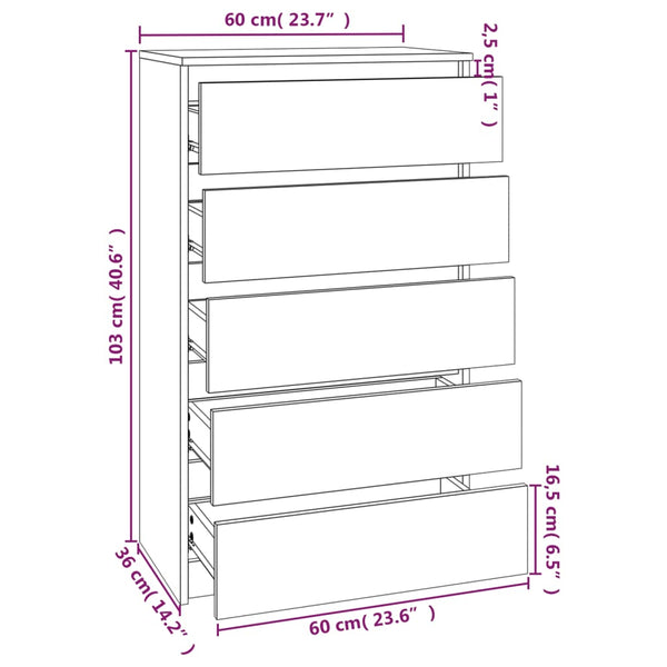 Home Office Desks Drawer Cabinet White 60X36x103 Cm Engineered Wood