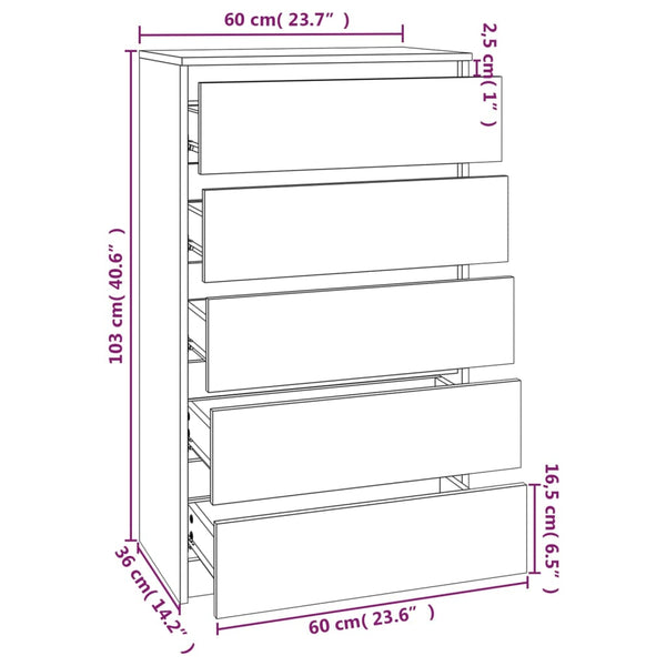 Cabinets & Cupboards Drawer Cabinet Black 60X36x103 Cm Engineered Wood