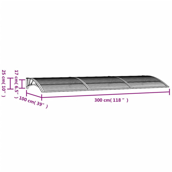 Door Canopy Black 300X100 Cm Polycarbonate