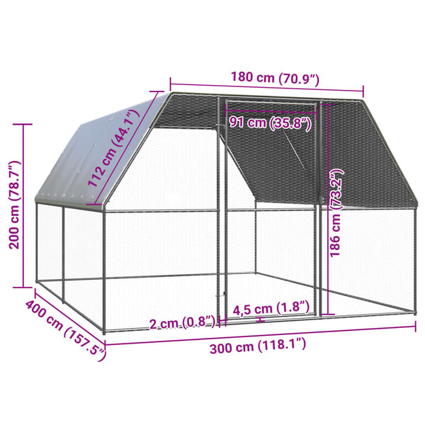 Small Animal Cages & Hutches Outdoor Chicken Cage 3X4x2 M Galvanised Steel