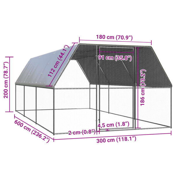 Small Animal Cages & Hutches Outdoor Chicken Cage 3X6x2 M Galvanised Steel