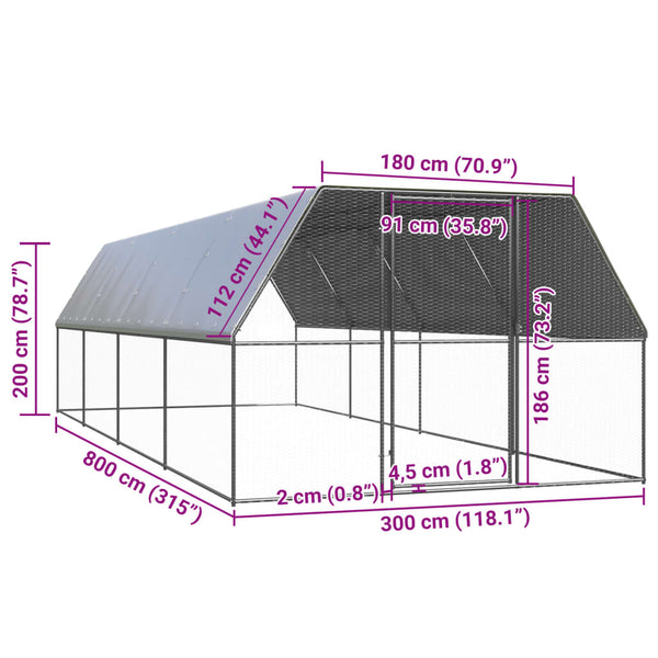 Small Animal Cages & Hutches Outdoor Chicken Cage 3X8x2 M Galvanised Steel