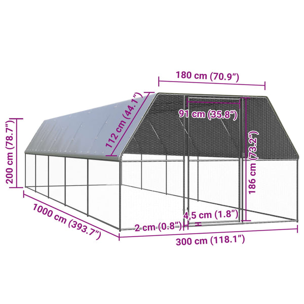 Small Animal Cages & Hutches Outdoor Chicken Cage 3X10x2 M Galvanised Steel