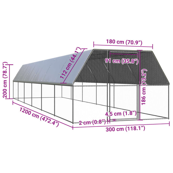 Small Animal Cages & Hutches Outdoor Chicken Cage 3X12x2 M Galvanised Steel