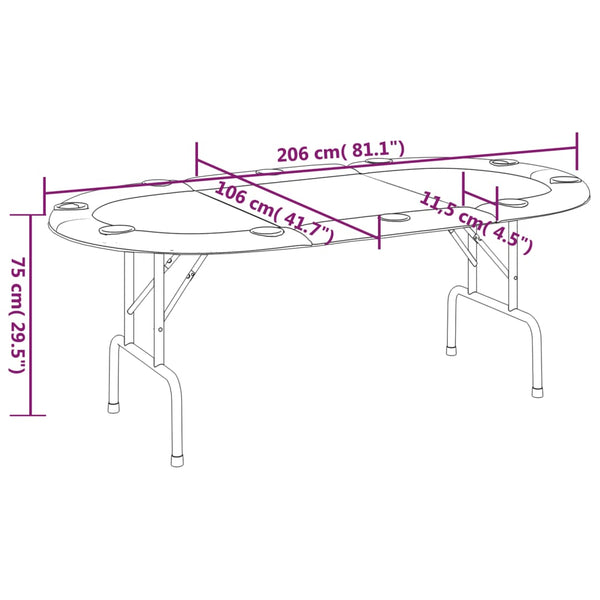 Card Tables 10 Player Folding Poker Table Blue 206X106x75 Cm