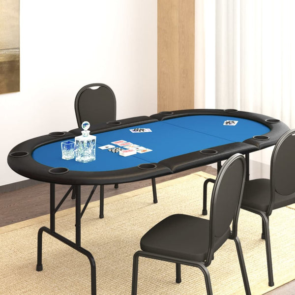 Card Tables 10 Player Folding Poker Table Blue 206X106x75 Cm