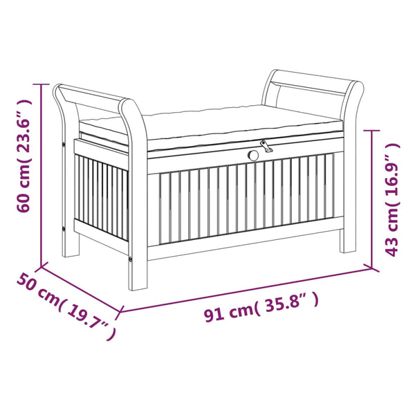 Benches Garden Storage Bench With Cushion 91 Cm Solid Wood Acacia