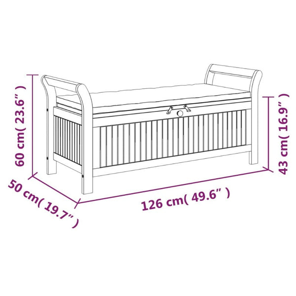 Benches Garden Storage Bench With Cushion 126 Cm Solid Wood Acacia