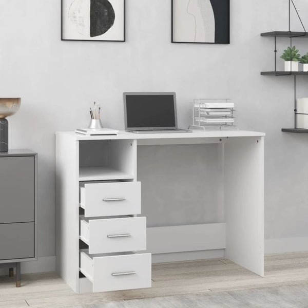 Home Office Desks Desk With Drawers White 102X50x76 Cm Engineered Wood