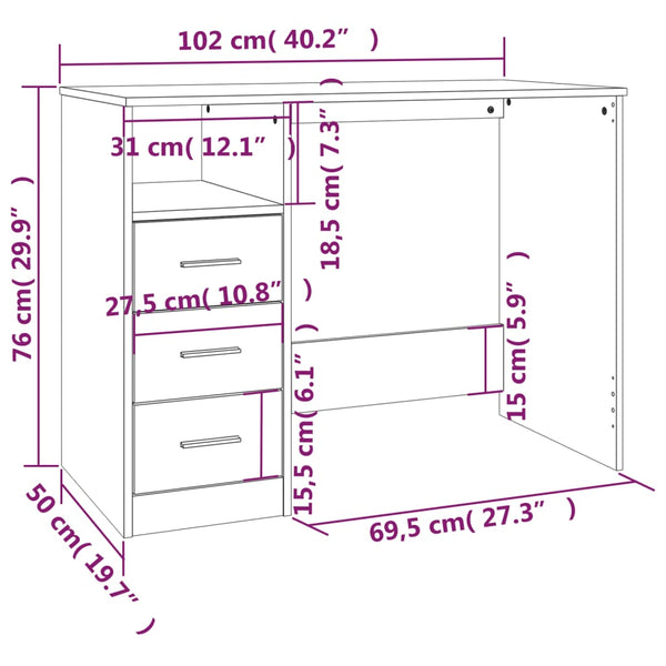 Home Office Desks Desk With Drawers White 102X50x76 Cm Engineered Wood