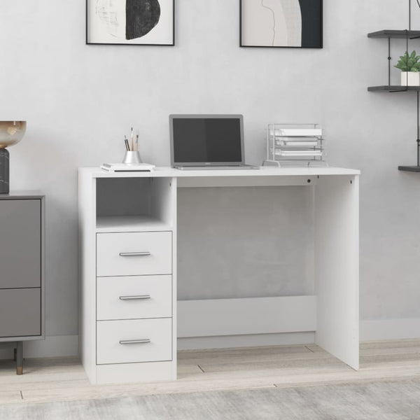 Home Office Desks Desk With Drawers White 102X50x76 Cm Engineered Wood