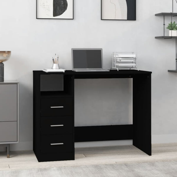 Home Office Desks Desk With Drawers Black 102X50x76 Cm Engineered Wood