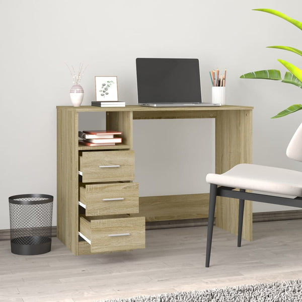 Home Office Desks Desk With Drawers Sonoma Oak 102X50x76 Cm Engineered Wood