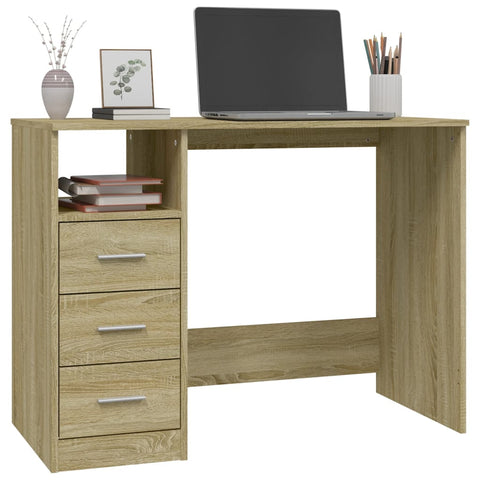 Home Office Desks Desk With Drawers Sonoma Oak 102X50x76 Cm Engineered Wood