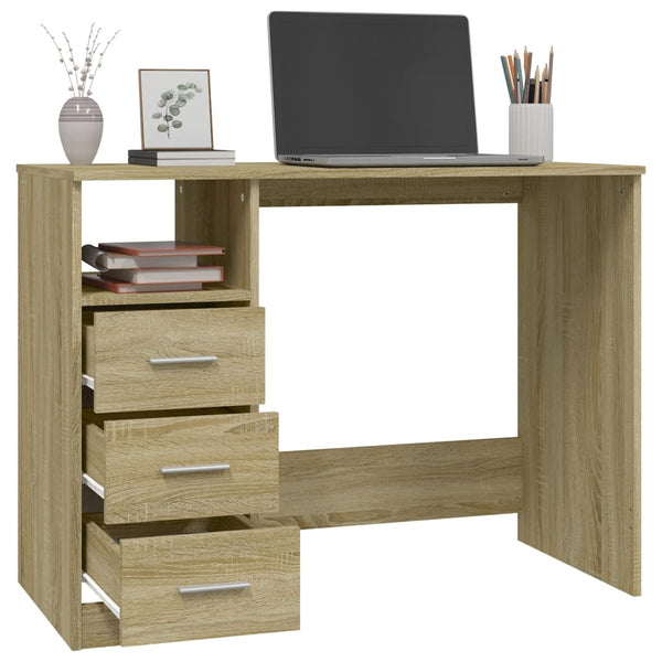 Home Office Desks Desk With Drawers Sonoma Oak 102X50x76 Cm Engineered Wood