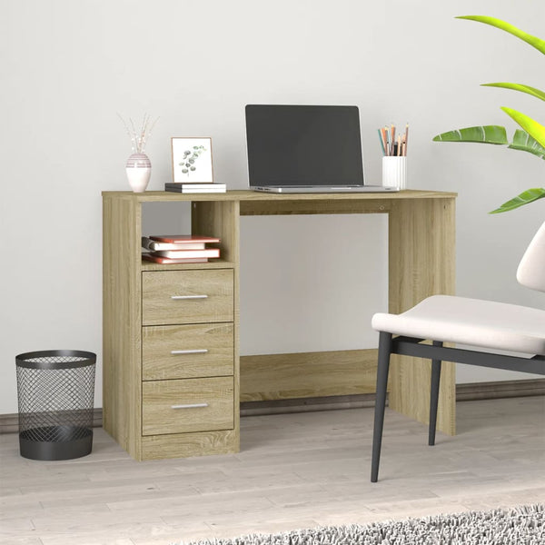 Home Office Desks Desk With Drawers Sonoma Oak 102X50x76 Cm Engineered Wood