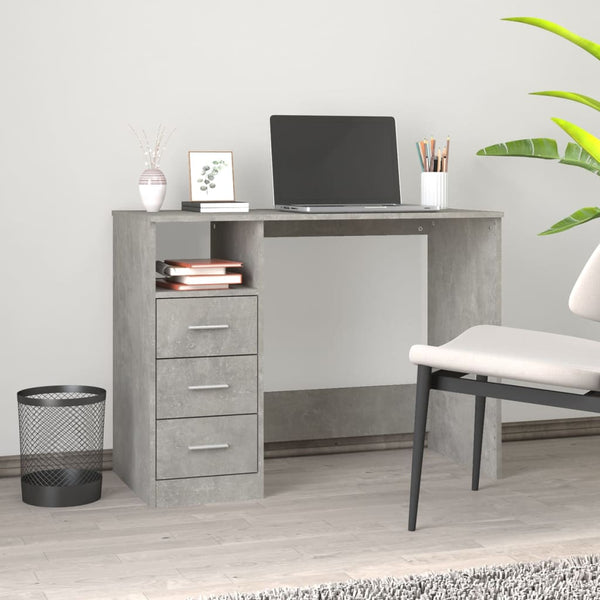 Home Office Desks Desk With Drawers Concrete Grey 102X50x76 Cm Engineered Wood