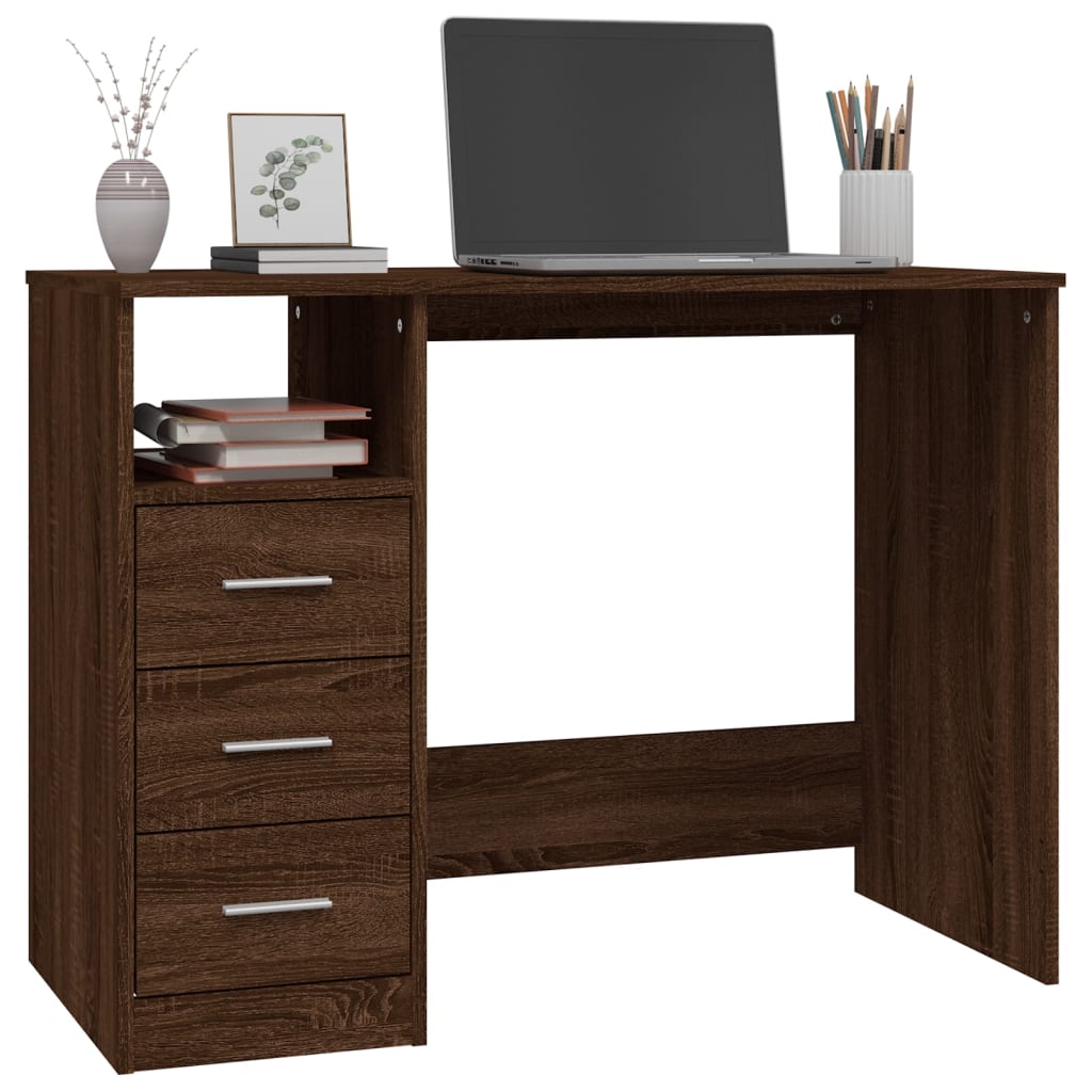 Home Office Desks Desk With Drawers Brown Oak 102X50x76 Cm Engineered Wood