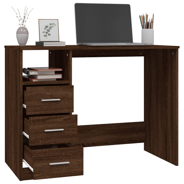 Home Office Desks Desk With Drawers Brown Oak 102X50x76 Cm Engineered Wood