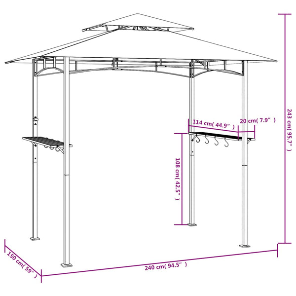 Gazebos & Pergolas Bbq Gazebo With Side Shelves Anthracite 240X150x243 Cm Steel