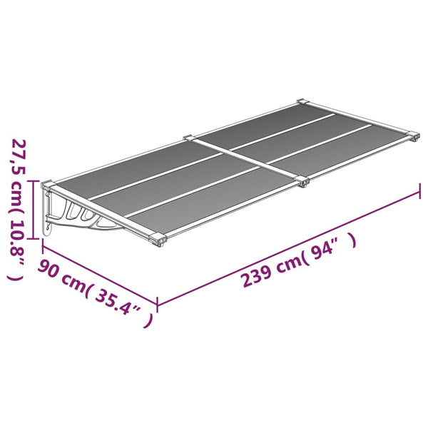 Awning & Canopy Parts Door Canopy Grey And Transparent 239X90 Cm Polycarbonate