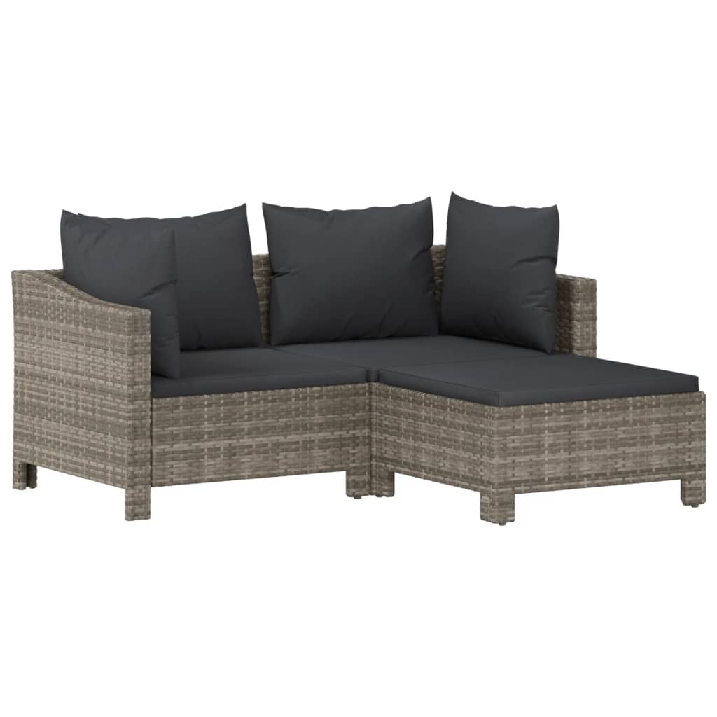 Loungers 3 Piece Garden Lounge Set With Cushions Grey Poly Rattan