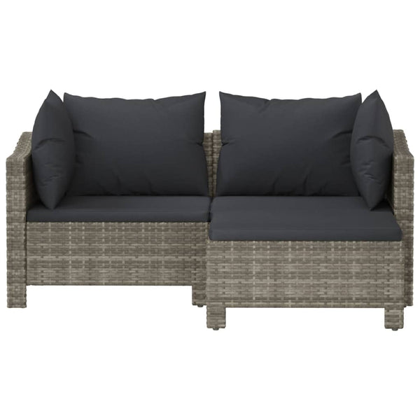 Loungers 3 Piece Garden Lounge Set With Cushions Grey Poly Rattan