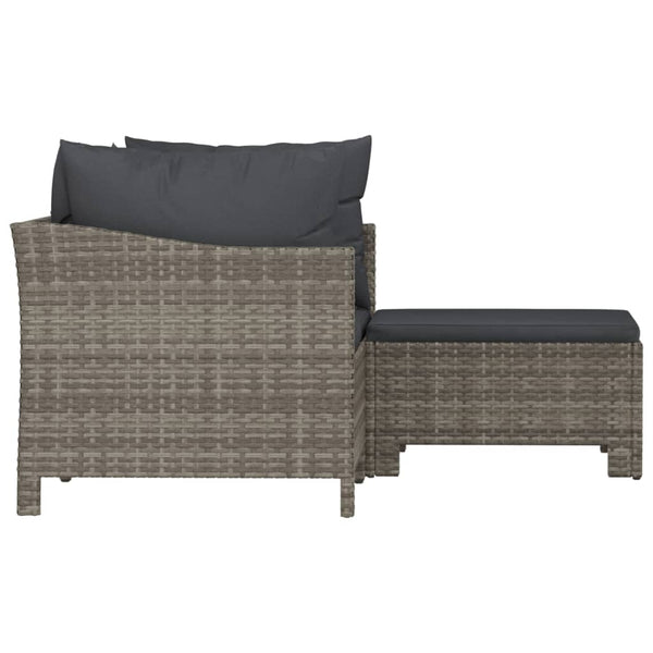 Loungers 3 Piece Garden Lounge Set With Cushions Grey Poly Rattan