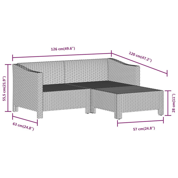 Loungers 3 Piece Garden Lounge Set With Cushions Grey Poly Rattan