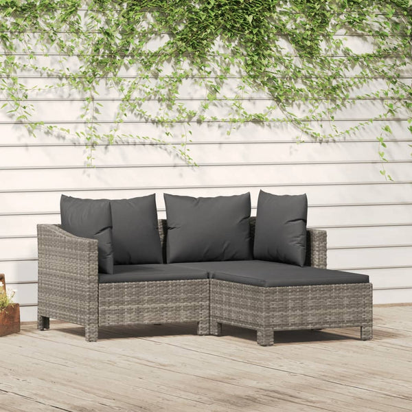 Loungers 3 Piece Garden Lounge Set With Cushions Grey Poly Rattan