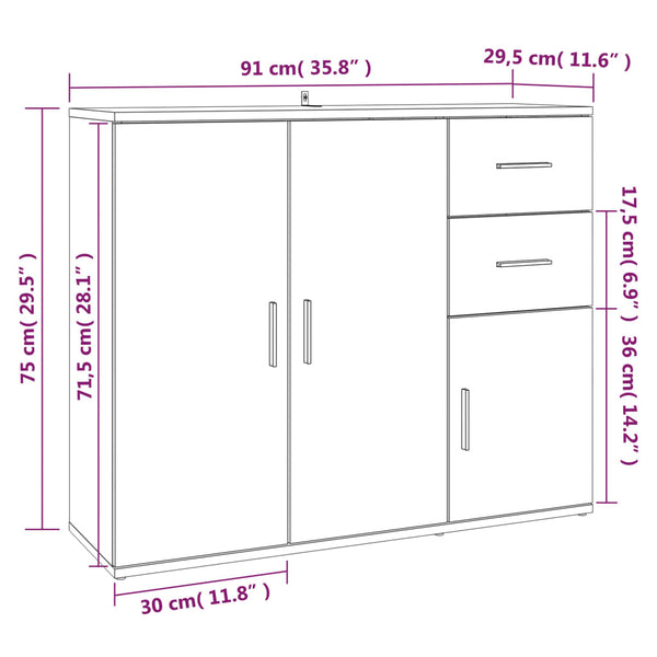 Sideboards & Buffets Sideboard White 91X29.5X75 Cm Engineered Wood