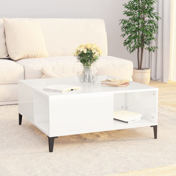 Coffee Tables Coffee Table High Gloss White 80X80x36.5 Cm Engineered Wood