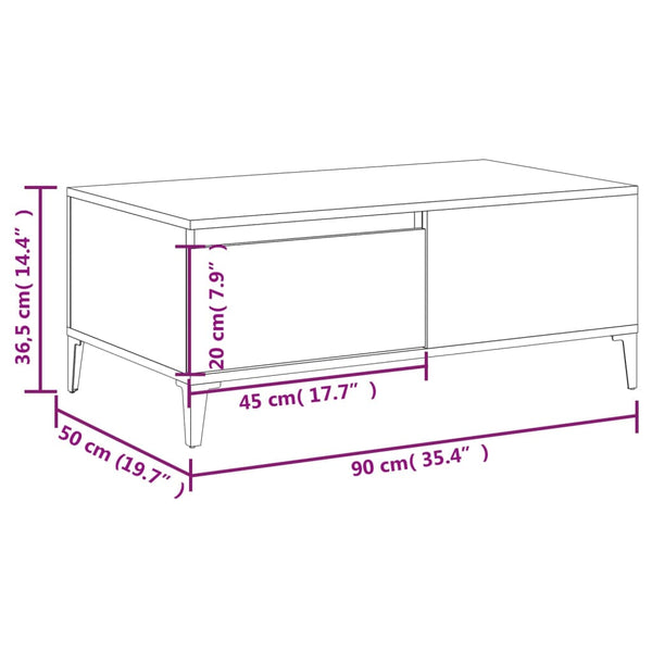 Coffee Tables Coffee Table High Gloss White 90X50x36.5 Cm Engineered Wood