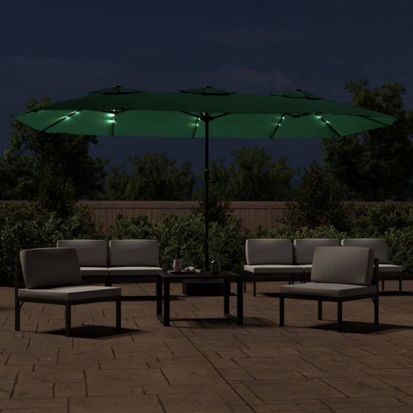 Patio Umbrellas Double Head Parasol With Leds Green 449X245 Cm