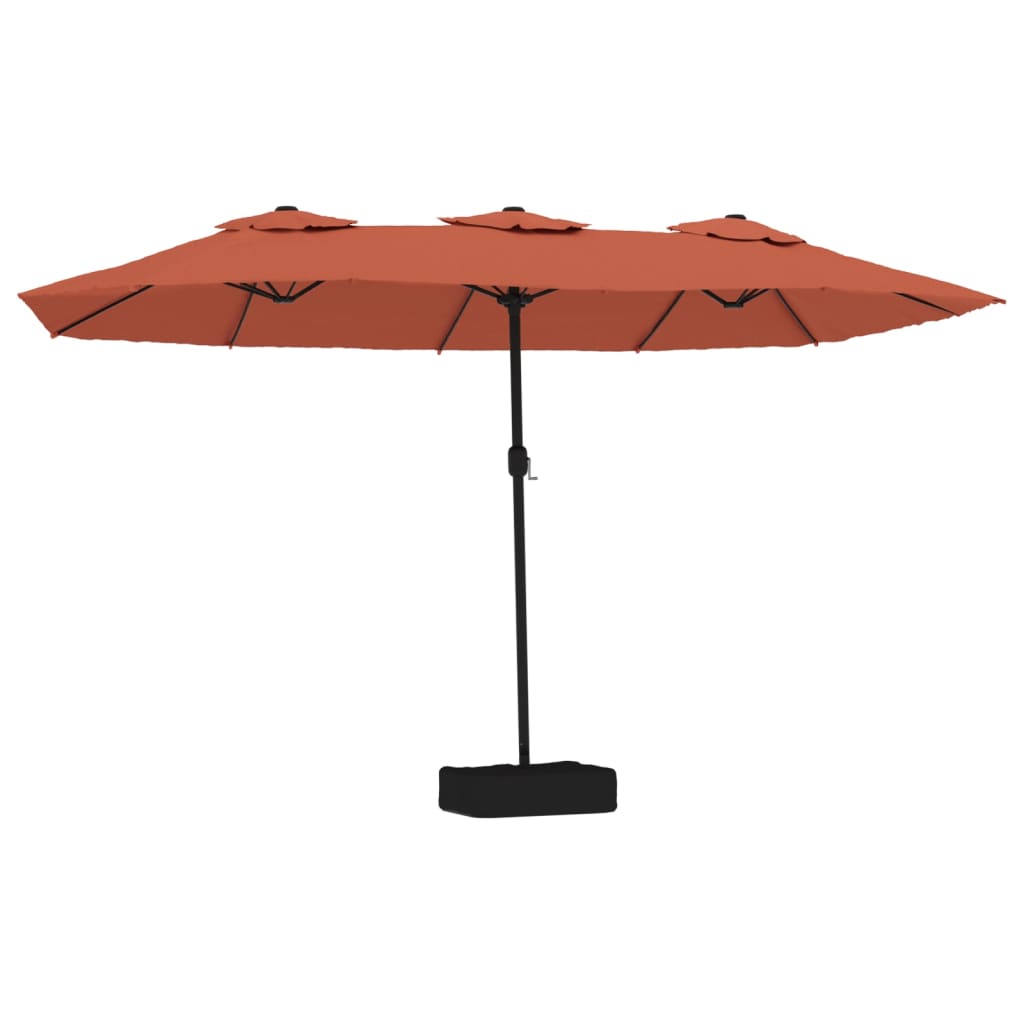 Patio Umbrellas Double Head Parasol With Leds Terracotta 449X245 Cm