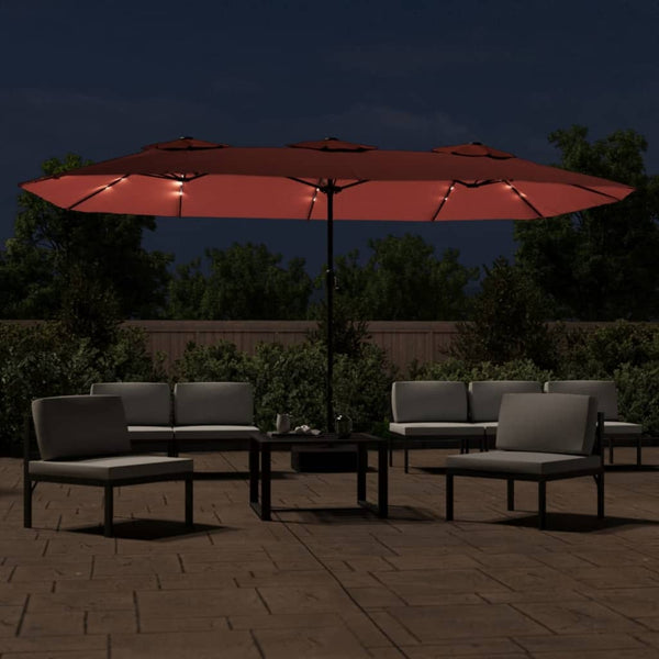 Patio Umbrellas Double Head Parasol With Leds Terracotta 449X245 Cm