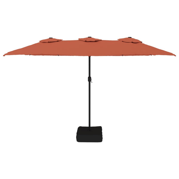 Patio Umbrellas Double Head Parasol With Leds Terracotta 449X245 Cm