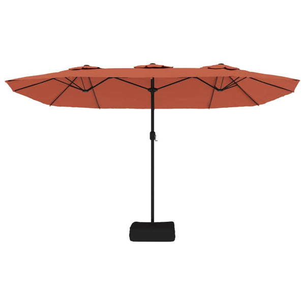 Patio Umbrellas Double Head Parasol With Leds Terracotta 449X245 Cm