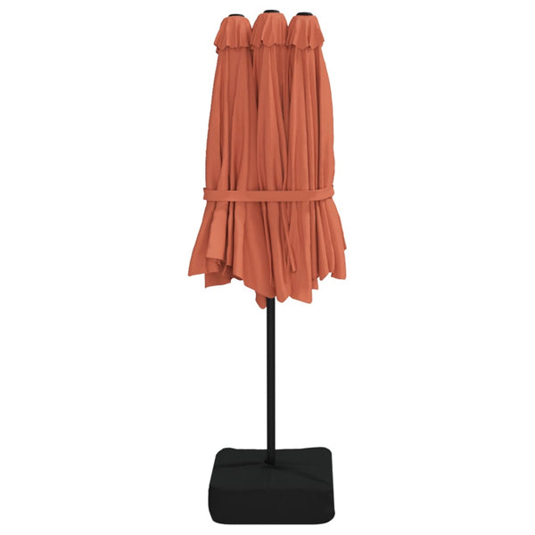 Patio Umbrellas Double Head Parasol With Leds Terracotta 449X245 Cm