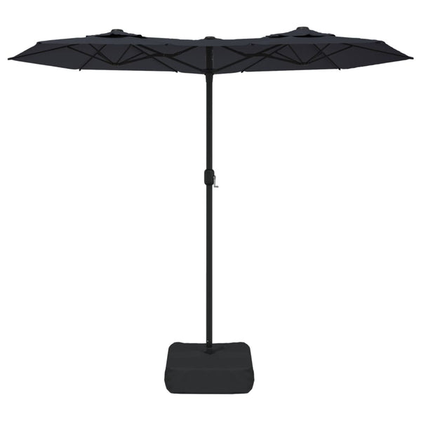 Patio Umbrellas Double Head Parasol With Leds Black 316X240 Cm