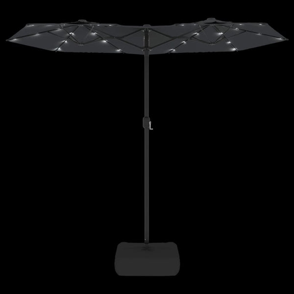 Patio Umbrellas Double Head Parasol With Leds Black 316X240 Cm