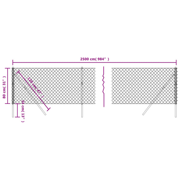 Fence Panels Chain Link Fence Green 0.8X25 M