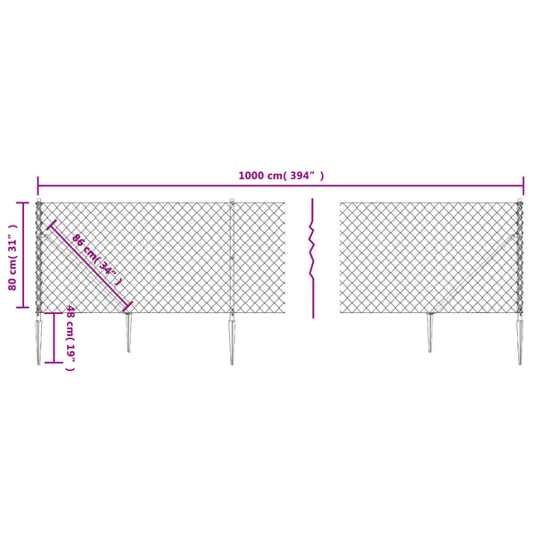 Fence Panels Chain Link Fence With Spike Anchors Green 0.8X10 M