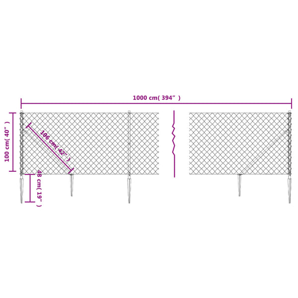 Fence Panels Chain Link Fence With Spike Anchors Green 1X10 M