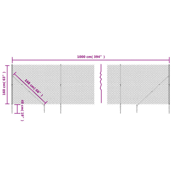 Fence Panels Chain Link Fence With Spike Anchors Green 1.6X10 M