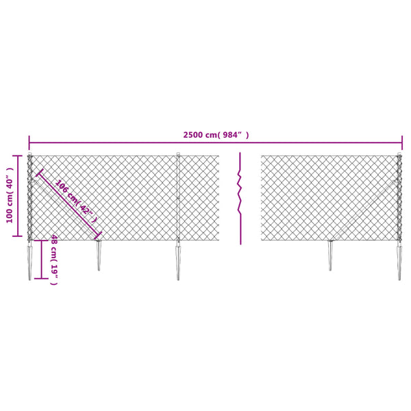 Fence Panels Chain Link Fence With Spike Anchors Green 1X25 M