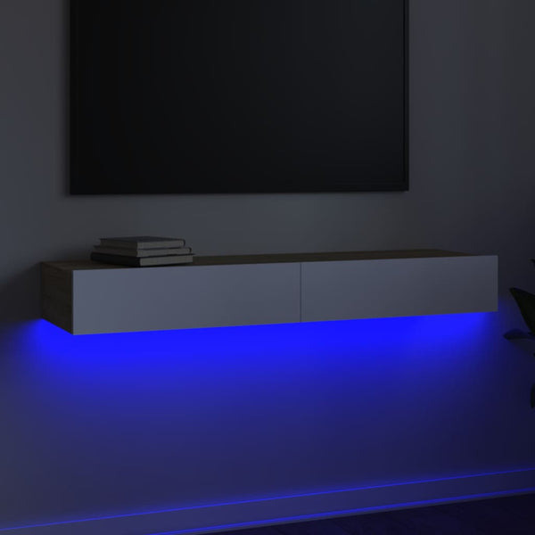 TV Stands & Entertainment Units Tv Cabinet With Led Lights White And Sonoma Oak 120X35x15.5 Cm